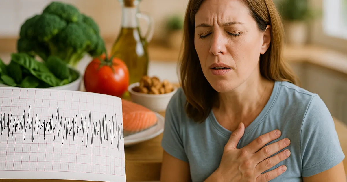 Symboliczna grafika przedstawiająca nieregularny rytm serca na monitorze EKG.